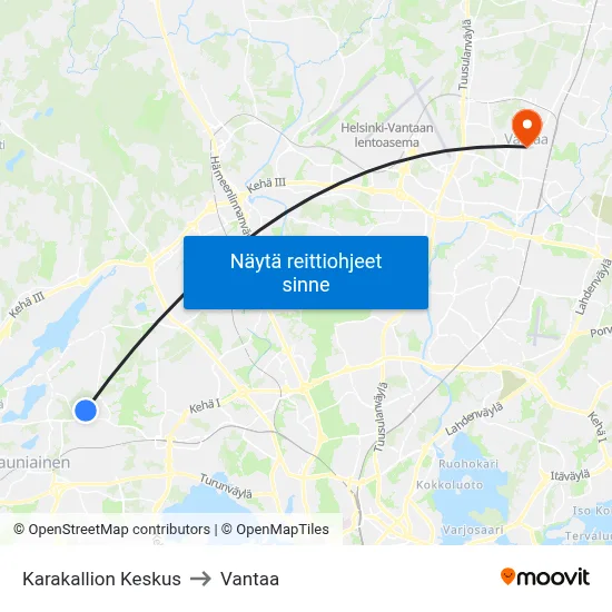 Karakallion Keskus to Vantaa map