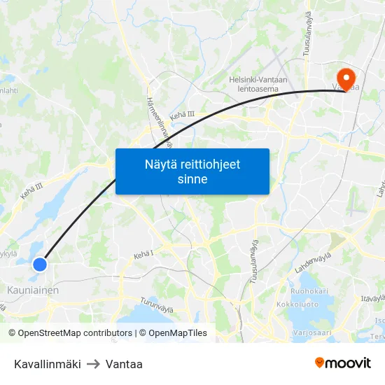 Kavallinmäki to Vantaa map