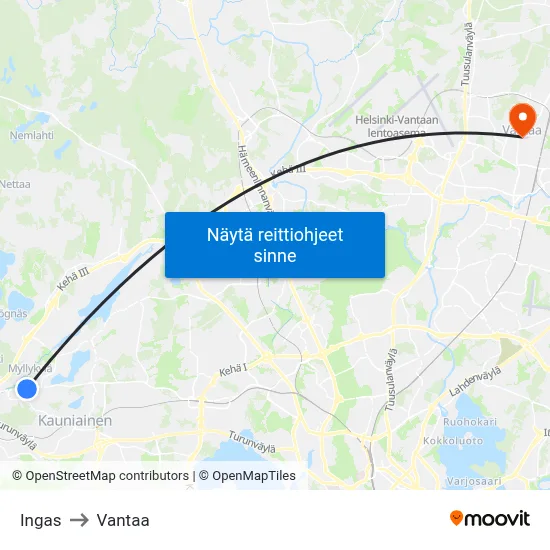 Ingas to Vantaa map