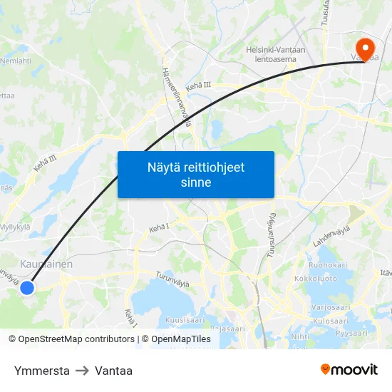 Ymmersta to Vantaa map
