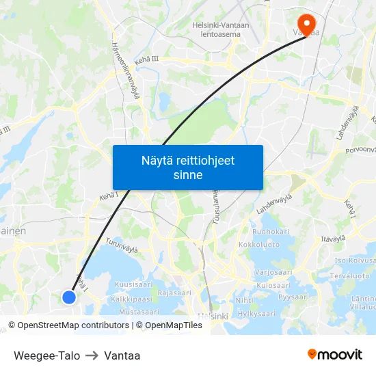 Weegee-Talo to Vantaa map