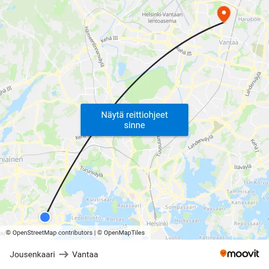 Jousenkaari to Vantaa map