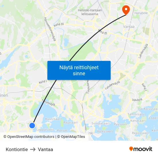 Kontiontie to Vantaa map