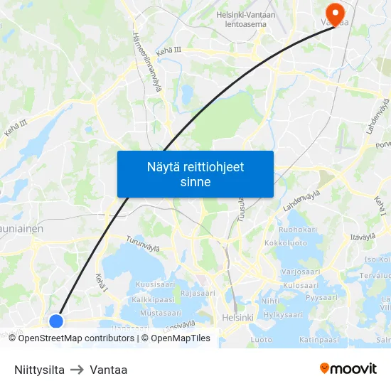 Niittysilta to Vantaa map