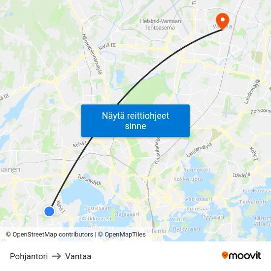 Pohjantori to Vantaa map