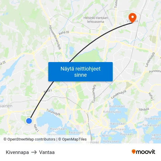 Kivennapa to Vantaa map