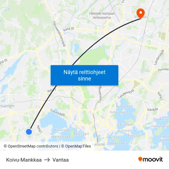 Koivu-Mankkaa to Vantaa map