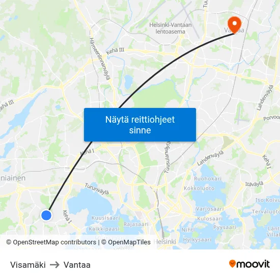 Visamäki to Vantaa map
