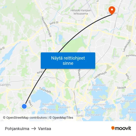 Pohjankulma to Vantaa map