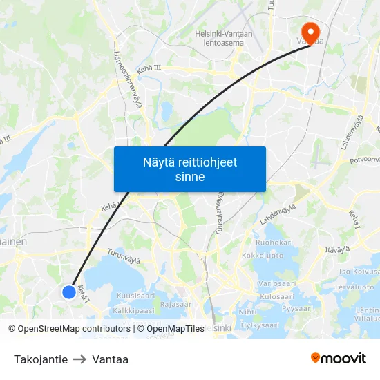 Takojantie to Vantaa map