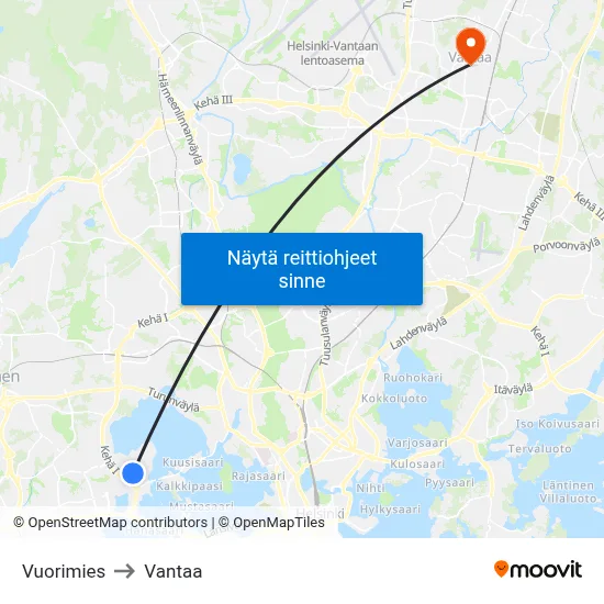 Vuorimies to Vantaa map