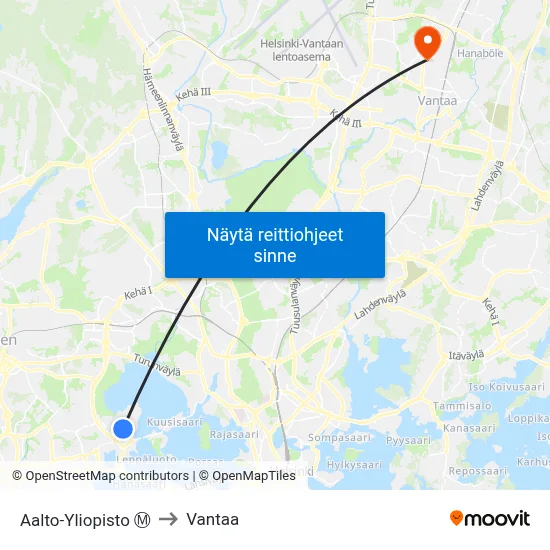 Aalto-Yliopisto Ⓜ️ to Vantaa map