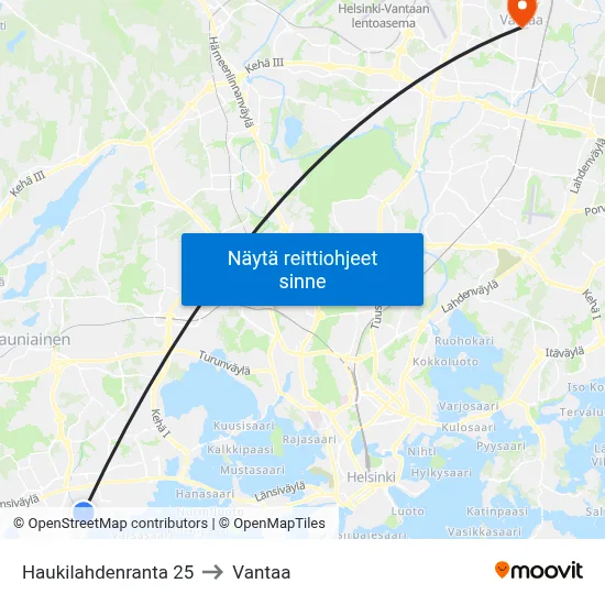 Haukilahdenranta 25 to Vantaa map