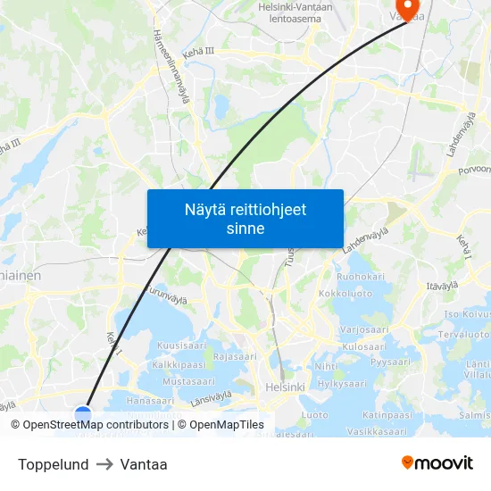 Toppelund to Vantaa map