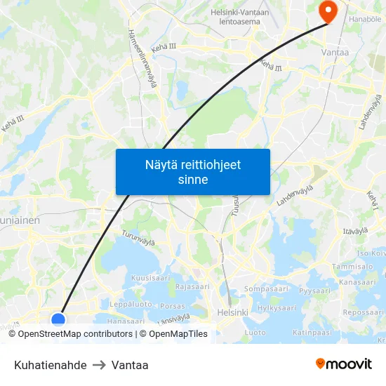 Kuhatienahde to Vantaa map