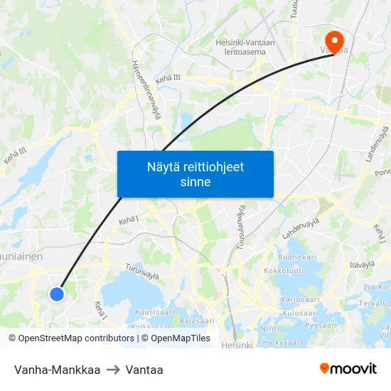 Vanha-Mankkaa to Vantaa map