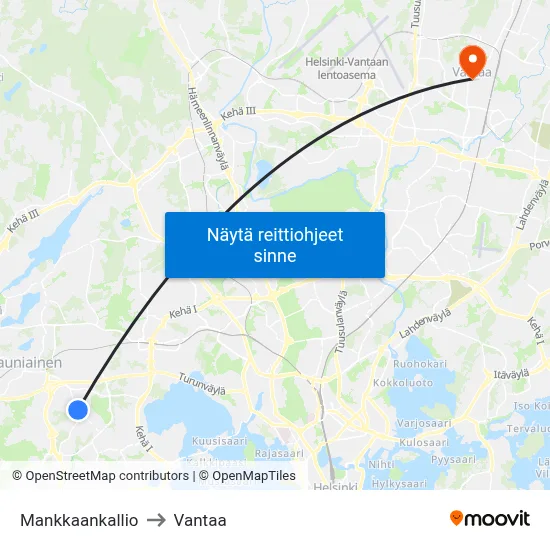 Mankkaankallio to Vantaa map