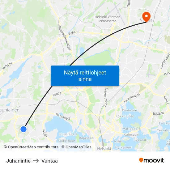 Juhanintie to Vantaa map