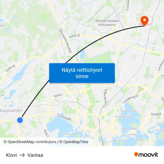 Klovi to Vantaa map