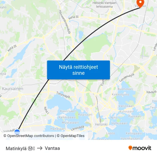 Matinkylä Ⓜ️🛍️ to Vantaa map