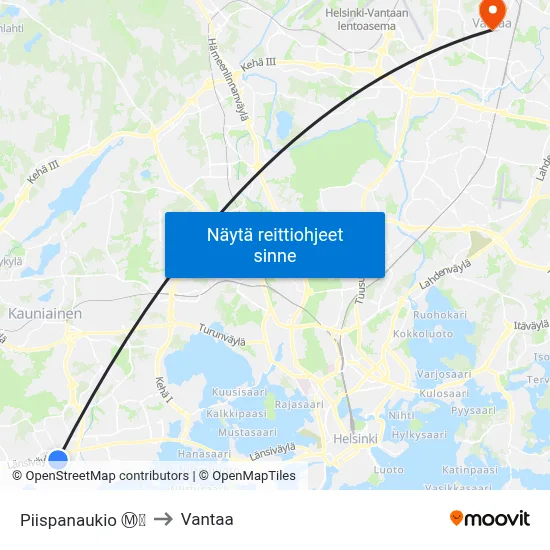 Piispanaukio Ⓜ️🛍️ to Vantaa map