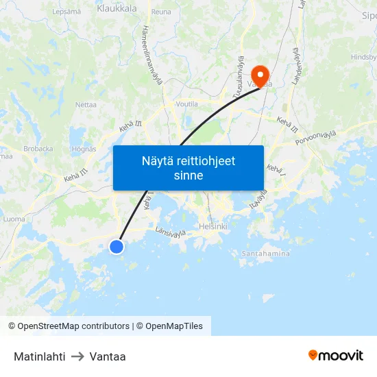 Matinlahti to Vantaa map