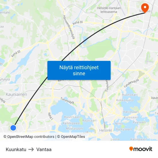 Kuunkatu to Vantaa map