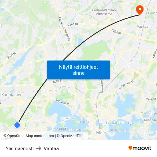 Ylismäenristi to Vantaa map