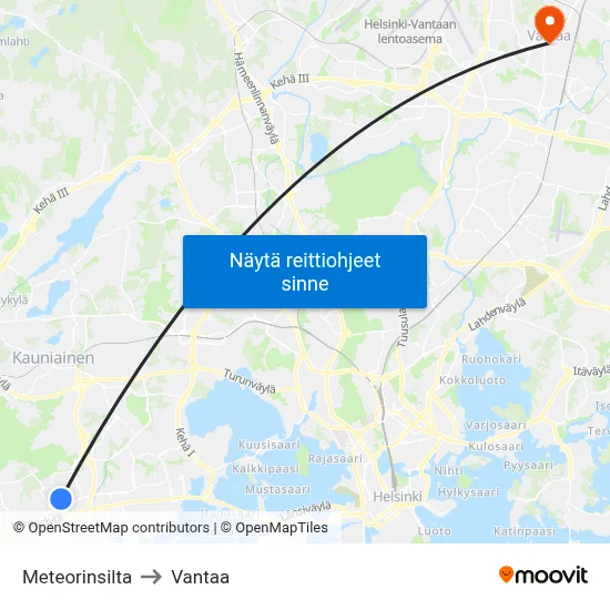 Meteorinsilta to Vantaa map