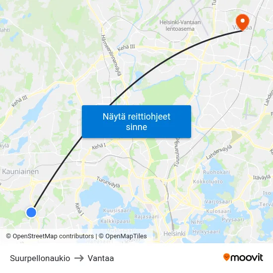 Suurpellonaukio to Vantaa map