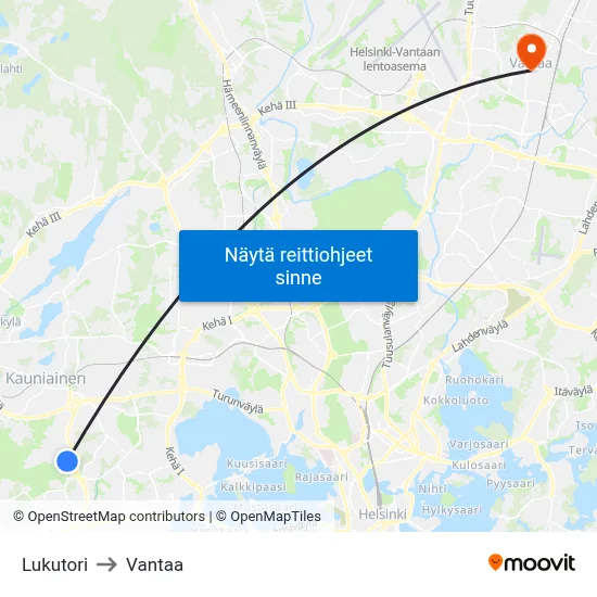 Lukutori to Vantaa map