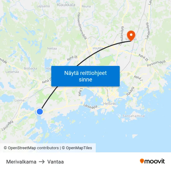 Merivalkama to Vantaa map