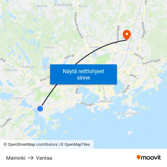 Maininki to Vantaa map