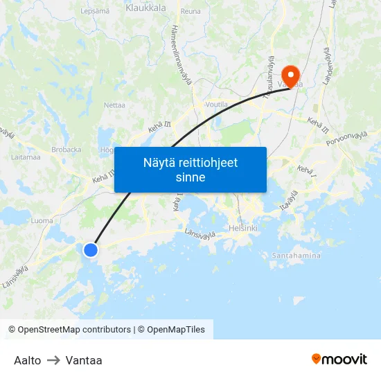 Aalto to Vantaa map