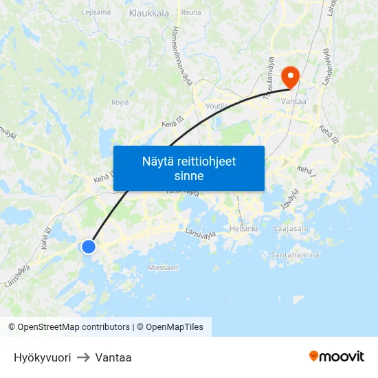 Hyökyvuori to Vantaa map