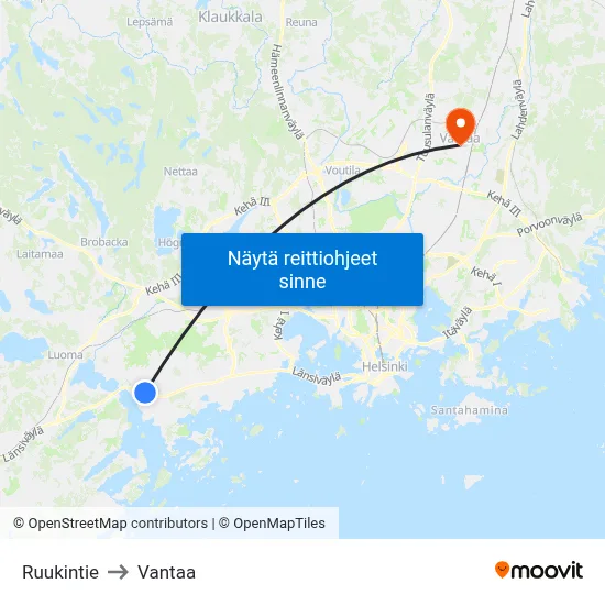 Ruukintie to Vantaa map
