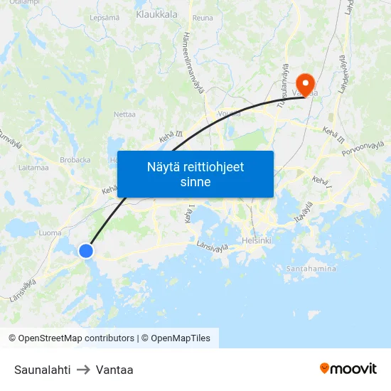 Saunalahti to Vantaa map