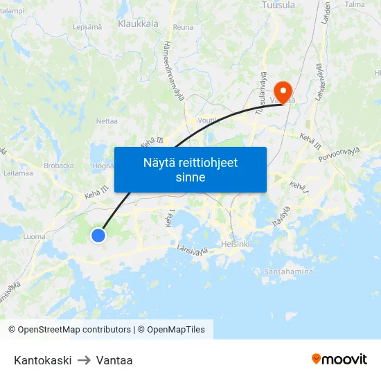 Kantokaski to Vantaa map