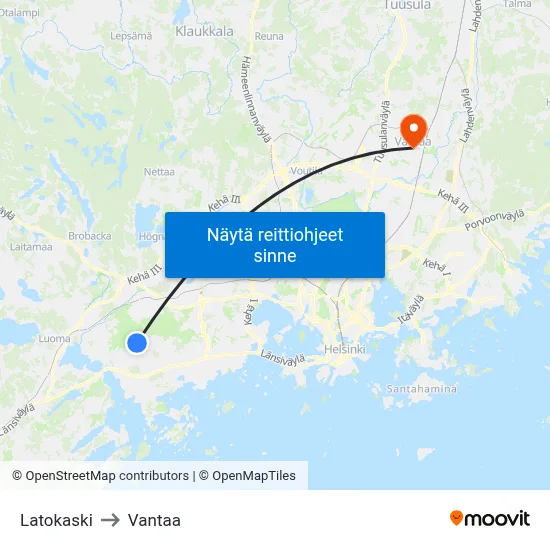 Latokaski to Vantaa map