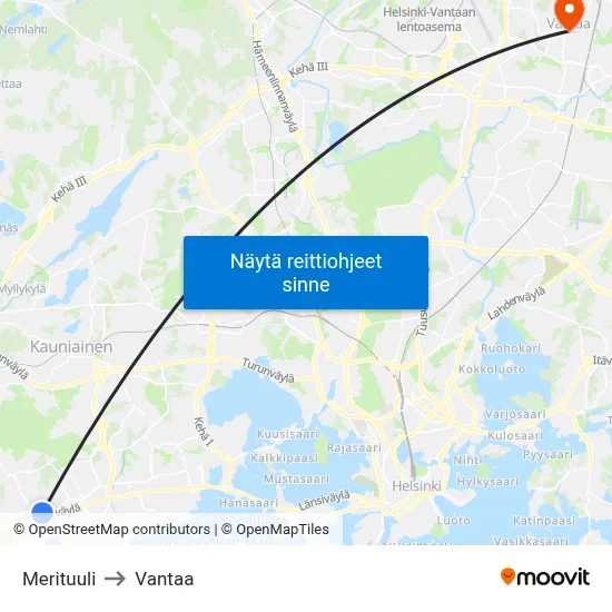 Merituuli to Vantaa map