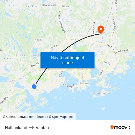 Haltiankaari to Vantaa map