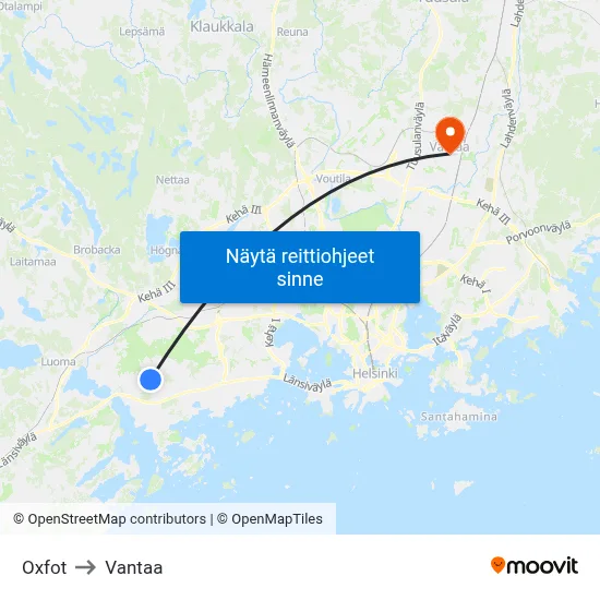 Oxfot to Vantaa map