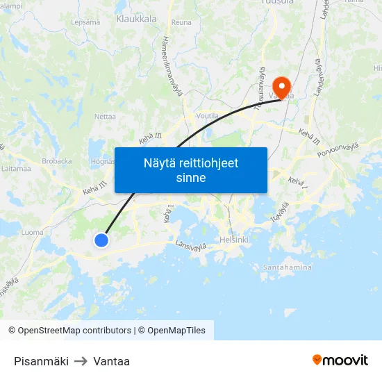 Pisanmäki to Vantaa map