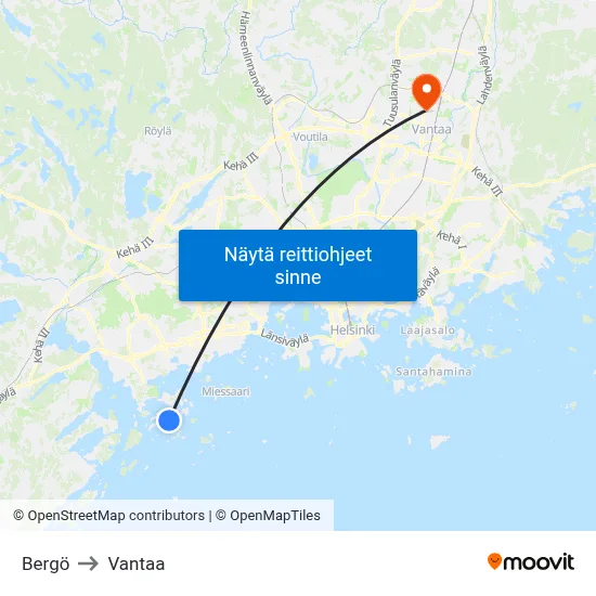 Bergö to Vantaa map