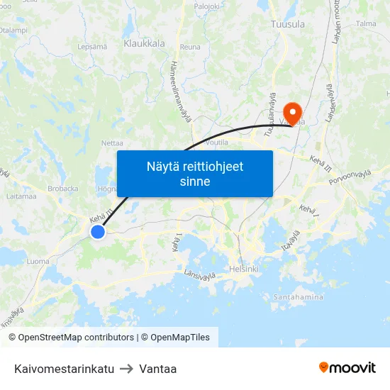 Kaivomestarinkatu to Vantaa map