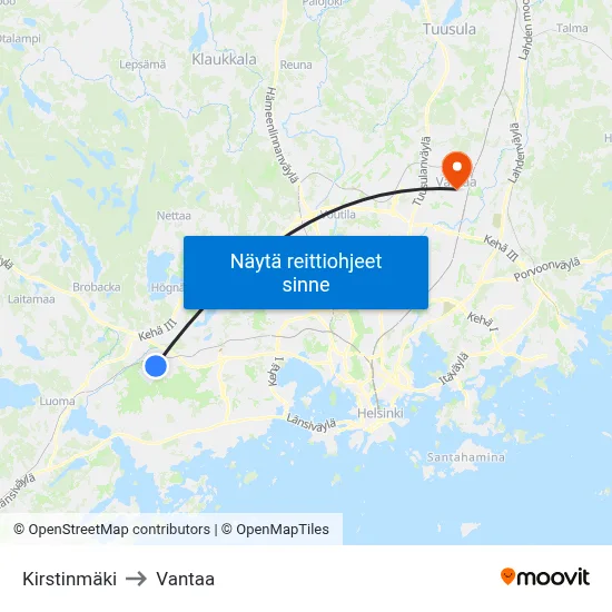 Kirstinmäki to Vantaa map