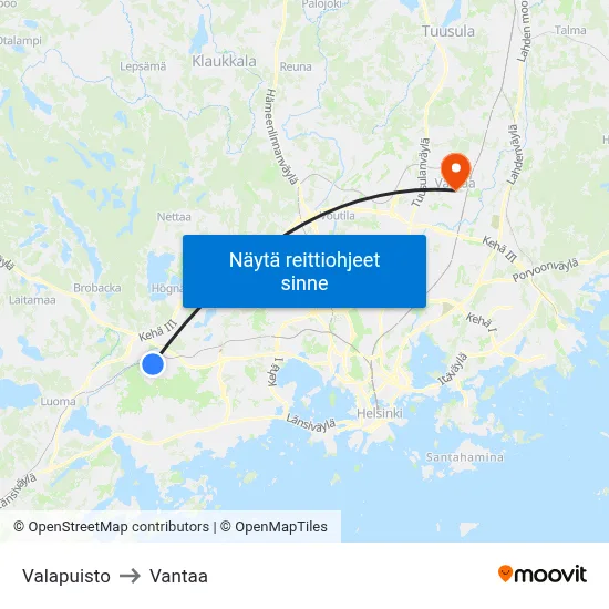 Valapuisto to Vantaa map