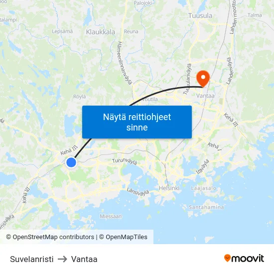 Suvelanristi to Vantaa map