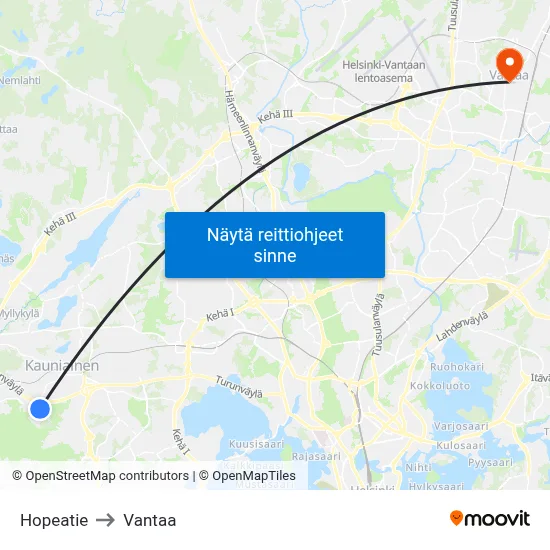 Hopeatie to Vantaa map