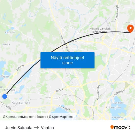 Jorvin Sairaala to Vantaa map